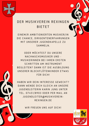 Der MV Rexingen ist auf der Suche nach einem/r Jugenddirigenten/in sowie einem/r Blockflötenlehrer/in